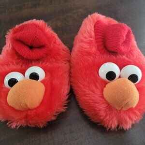 Sesame Street Elmo Little Kids Red Plush Slippers Sz L3-4